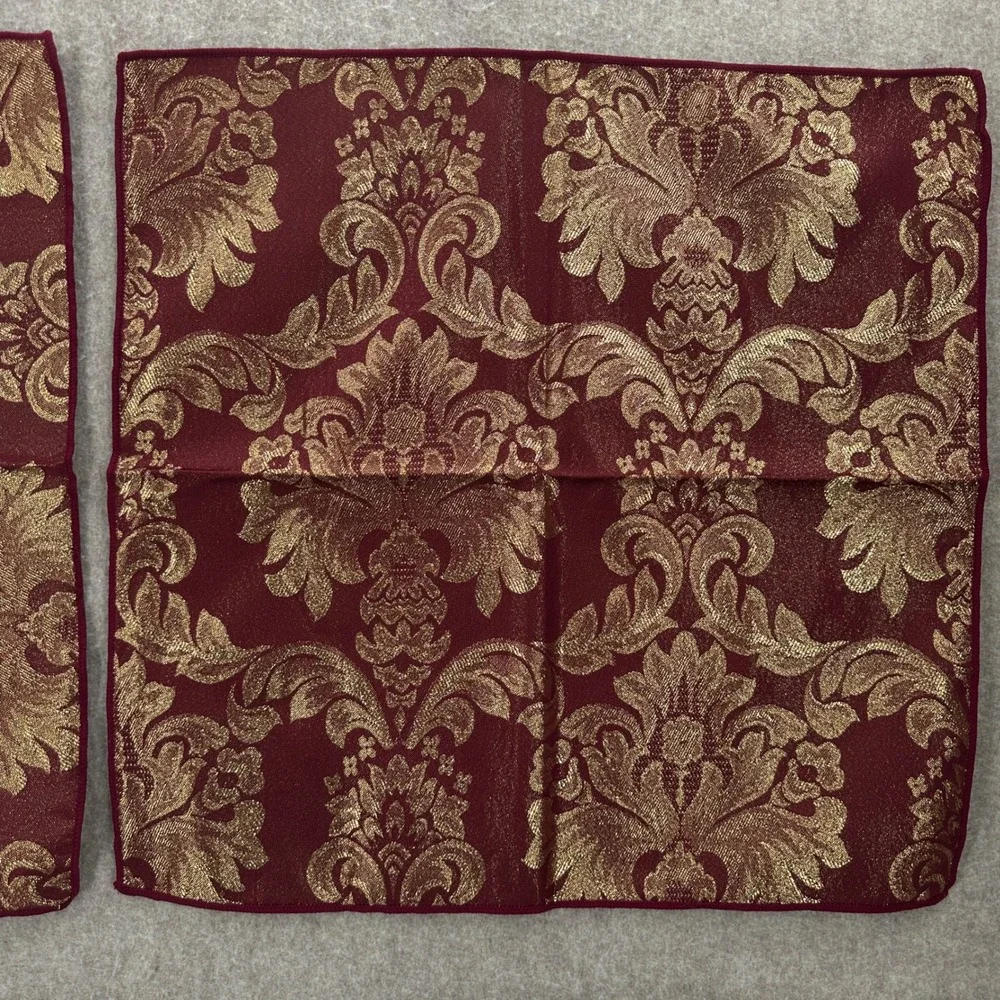 16 Pc VTG Holiday Cloth Napkins Set Gold Burgundy Holly Cherub Metallic